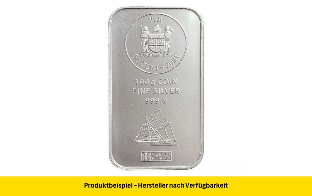 Barren-Silber-100g-2021-Melter-Assayer Münzbarren - Silber - 100 Gramm - Vorderseite