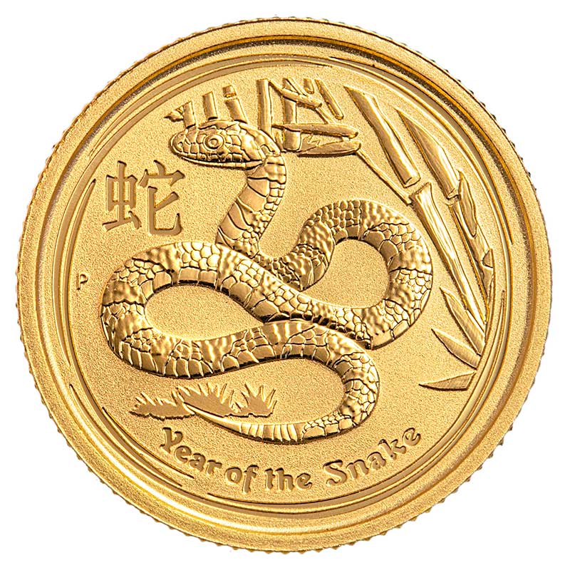 Elizabeth-II-Australia-Year-of-the-Snake-2013-Gold-1l10-oz-VS 1/10 Unze Schlange 2013 Lunar II - Goldmünze - Australien - Vorderseite