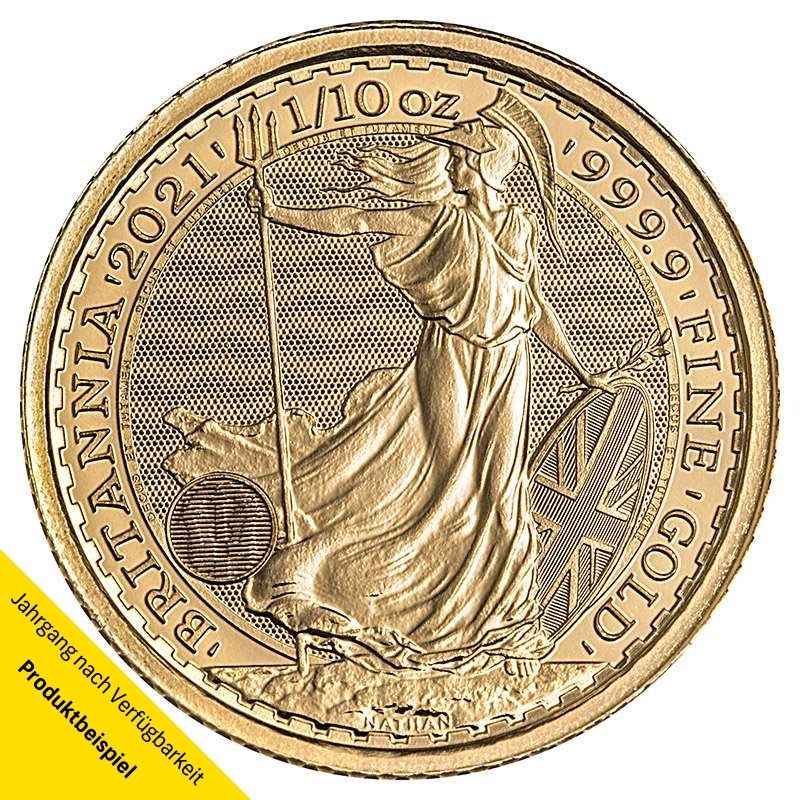 Britannia-Gold-1l10-oz-2021-VS Goldmünze - Britannia 1/10 Unze - Großbritannien - Vorderseite