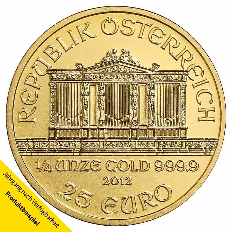 sterreich-Philharmoniker-1l4-Unze-25-Euro-Gold-2012-RS 1/4 Unze Philharmoniker Goldmünze - Österreich - Vorderseite