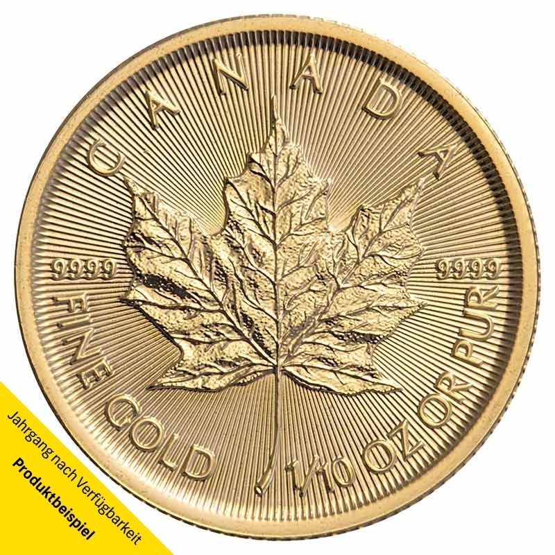 Kanada-Gold-Maple-Leaf-1I10-Unze-2021-VS Maple Leaf Goldmünze Kanada 1/10 Unze Rückseite | Beispiel