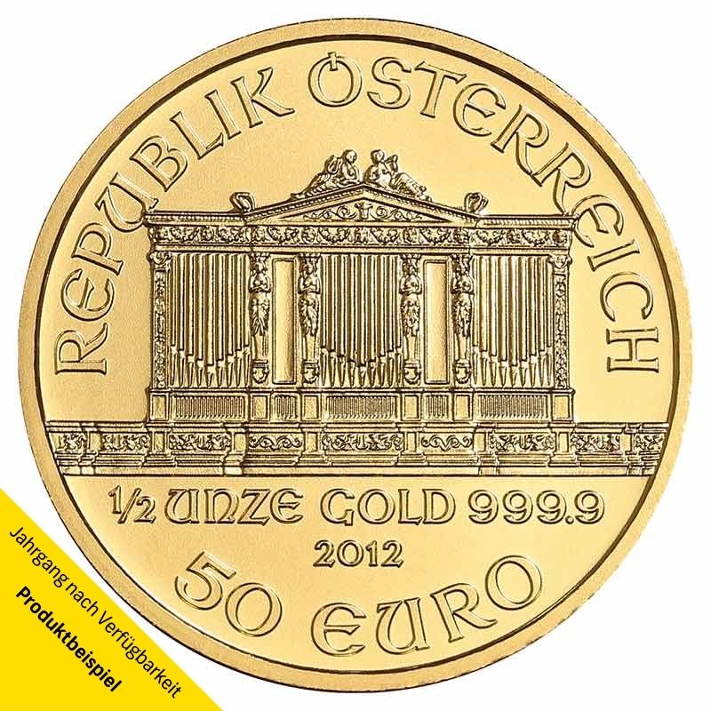 sterreich-Philharmoniker-1l2-Unze-50-Euro-Gold-2012-RS 1/2 Unze Philharmoniker Goldmünze - Österreich - Vorderseite