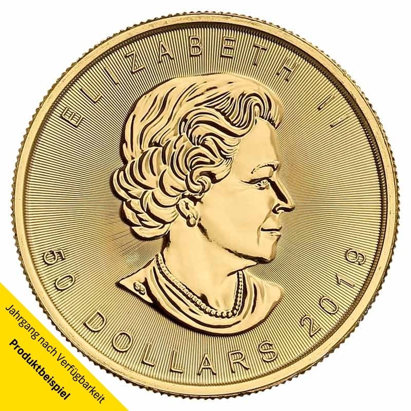 Kanada-Gold-Maple-Leaf-1-Unze-RS 1 Unze Maple Leaf Goldmünze - Kanada - Vorderseite | Beispiel