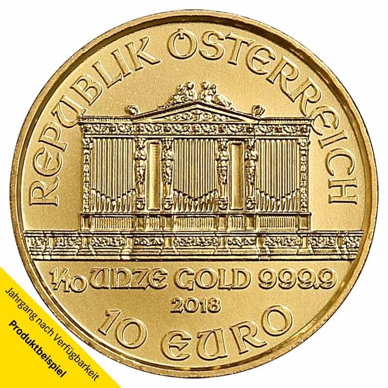 sterreich-Philharmoniker-1l10-Unze-10-Euro-Gold-2018-RS 1/10 Unze Philharmoniker Goldmünze - Österreich - Vorderseite