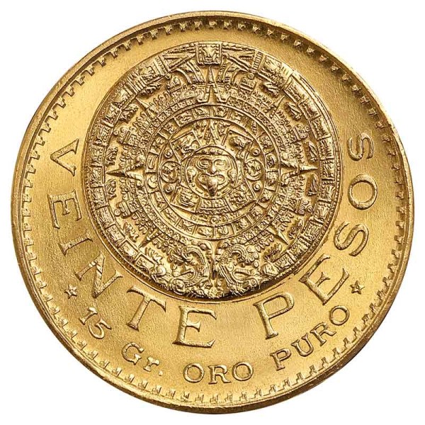 20 Pesos Goldmünze - Aztekenkalender - Mexiko - Vorderseite | Beispielbild